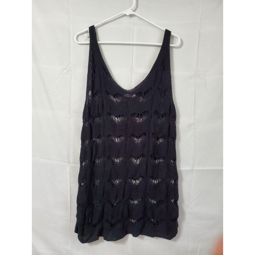 Aolro Tunic Cover Blouse Sleeveless Women's Medium Black Tank Open Knit Crochet